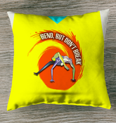 Balanced Mind Outdoor Pillow on a yoga mat in a serene outdoor setting.